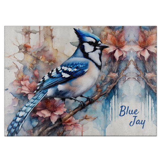 Blue Jay Cherry Blossoms waterverf Snijplank (Voorkant)