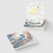 Blue Jay Cherry Blossoms waterverf Stenen Onderzetter (Zijkant)