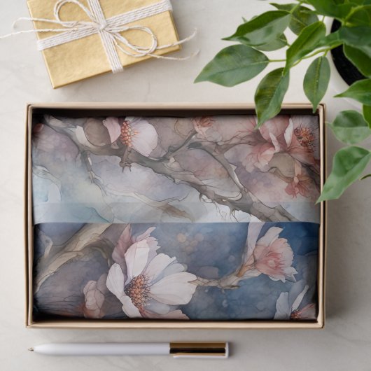 Blue Jay Cherry Blossoms waterverf Tissuepapier (Geschenk)