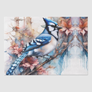 Blue Jay Cherry Blossoms waterverf Tissuepapier