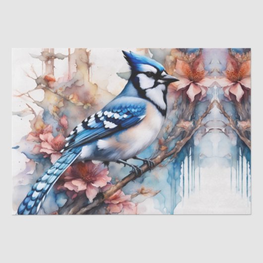 Blue Jay Cherry Blossoms waterverf Tissuepapier (Voorkant)