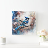 Blue Jay Cherry Blossoms waterverf Vierkante Klok (Huis)