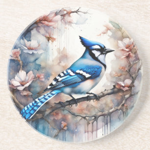 Blue Jay Cherry Blossoms waterverf Zandsteen Onderzetter