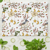 Blue Jay, Cookies, Red Berries, Cadeaus, Winter Theedoek (Gevouwen)