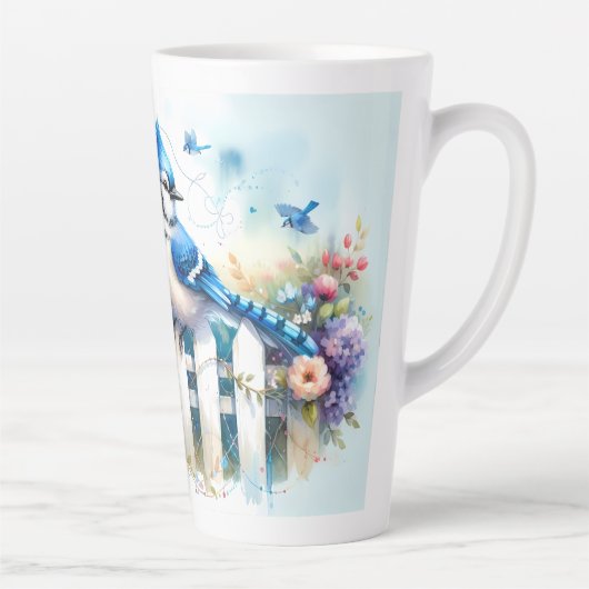 Blue Jay Cottage Garden Fence Scene Latte Mok (Rechts)