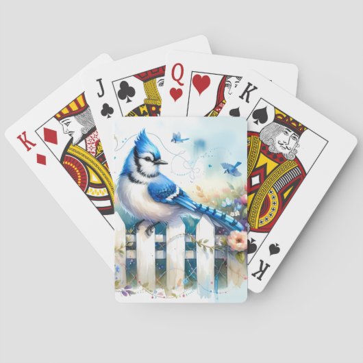 Blue Jay Cottage Garden Fence Scene Pokerkaarten (Achterkant)