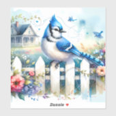 Blue Jay Cottage Garden Fence Scene Sticker (Vel)