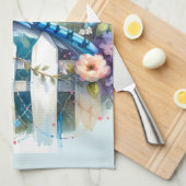 Blue Jay Cottage Garden Fence Scene Theedoek (Quarter Fold)