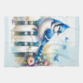 Blue Jay Cottage Garden Fence Scene Theedoek (Horizontaal)