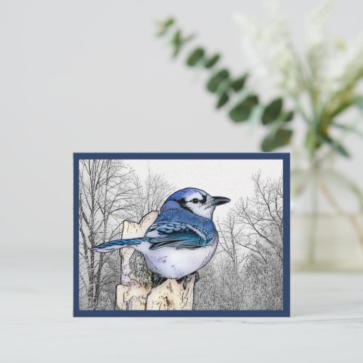 Blue Jay Drawing Briefkaart (Staand voorkant)