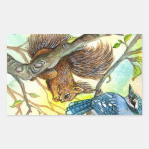 Blue Jay en Eekhoorn Rechthoekige Sticker
