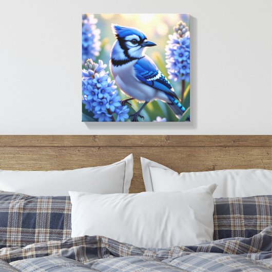  Blue Jay en Lilacs Canvas Afdruk (Insitu (Slaapkamer))