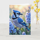 Blue Jay en Lilacs | Gelukkige verjaardag Kaart (Gele Bloem)