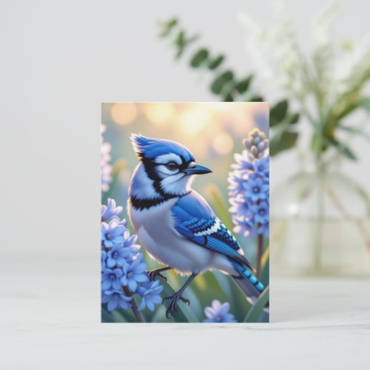 Blue Jay en Lilacs | Gewoon Gezegde hallo Briefkaart (Staand voorkant)