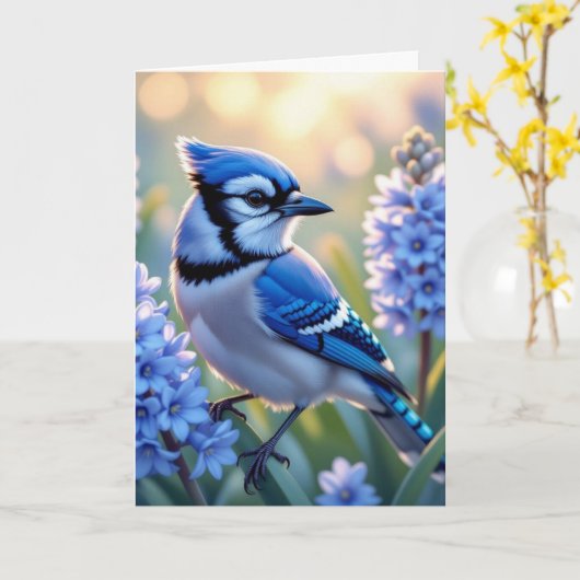 Blue Jay en Lilacs | Prettige dag Kaart (Gele Bloem)