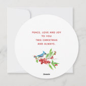 Blue Jay en Rozen Waterverf Merry Kerstmis Feestdagenkaart (Achterkant)