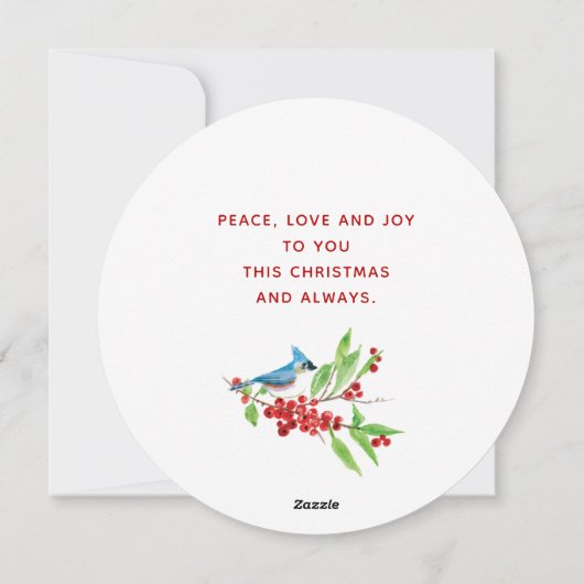 Blue Jay en Rozen Waterverf Merry Kerstmis Feestdagenkaart (Achterkant)