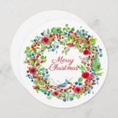 Blue Jay en Rozen Waterverf Merry Kerstmis Feestdagenkaart (Voorkant / Achterkant)