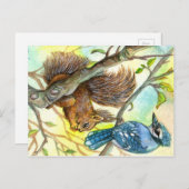 Blue Jay en Squirrel Briefkaart (Voorkant / Achterkant)