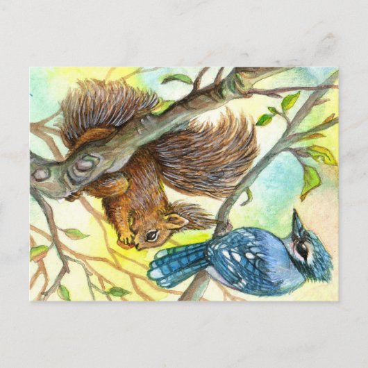 Blue Jay en Squirrel Briefkaart (Voorkant)