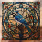Blue Jay Faux Glas in lood Bluejay Bird Raamsticker (Vel 2)