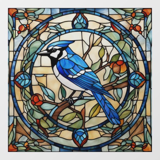 Blue Jay Faux Glas in lood Bluejay Bird Raamsticker (Vel)