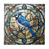 Blue Jay Faux Glas in lood Bluejay Bird Tegeltje (Voorkant)