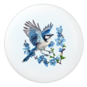 Blue Jay Floral Keramische Knop (Voorkant)