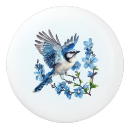 Blue Jay Floral Keramische Knop
