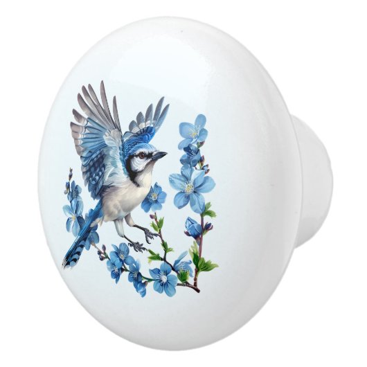 Blue Jay Floral Keramische Knop (Rechts)