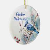 Blue Jay Gepersonaliseerde Kerstmis Ornament (Rechts)