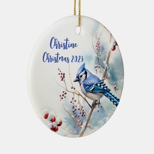 Blue Jay Gepersonaliseerde Kerstmis Ornament (Rechts)