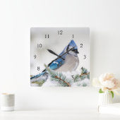 Blue Jay in Blue Atlas Cedar Vierkante Klok (Huis)