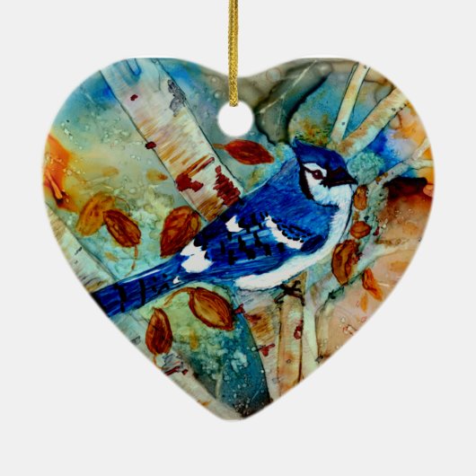 Blue Jay in de boom Keramisch Ornament (Achterkant)