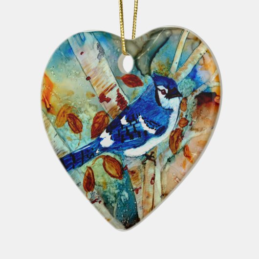 Blue Jay in de boom Keramisch Ornament (Links)
