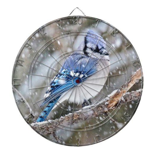 Blue Jay in een Snowstorm Dartbord (Voorkant)