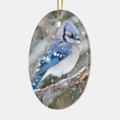 Blue Jay in een Snowstorm Keramisch Ornament (Links)