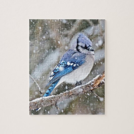 Blue Jay in een Snowstorm Legpuzzel (Verticaal)