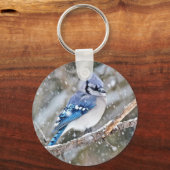 Blue Jay in een Snowstorm Sleutelhanger (Voorkant)