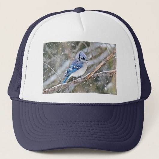 Blue Jay in een Snowstorm Trucker Pet (Voorkant)