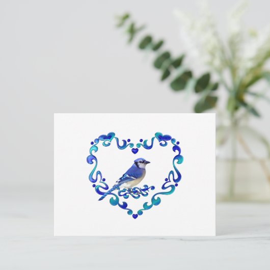 Blue Jay in Fancy hart Briefkaart (Staand voorkant)