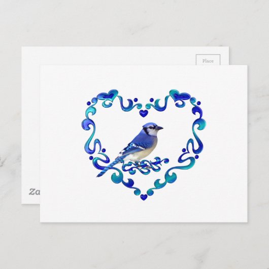 Blue Jay in Fancy hart Briefkaart (Voorkant / Achterkant)