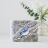 Blue Jay in Snow-kerstfeestdag Feestdagenkaart (Staand voorkant)