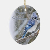 Blue Jay in Snow-kerstfeestdag Keramisch Ornament (Rechts)