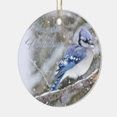 Blue Jay in Snow-kerstfeestdag Keramisch Ornament (Links)