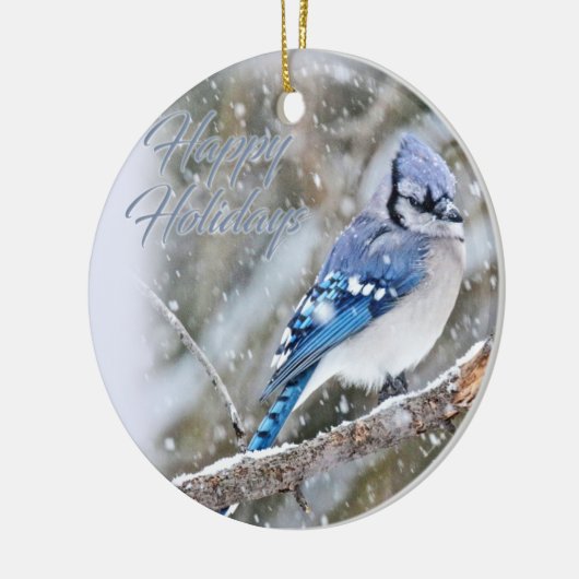 Blue Jay in Snow-kerstfeestdag Keramisch Ornament (Links)