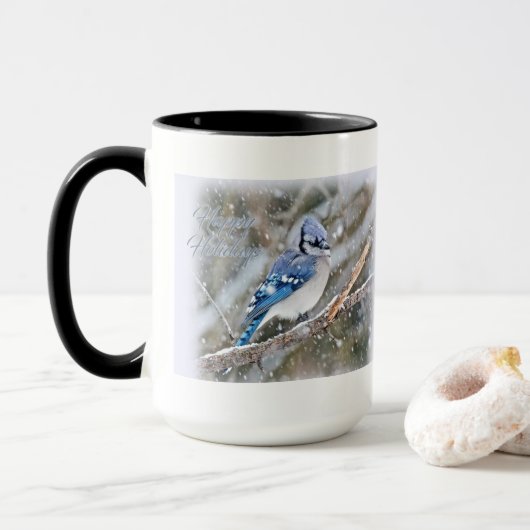Blue Jay in Snow-kerstfeestdag Mok (Met donut)