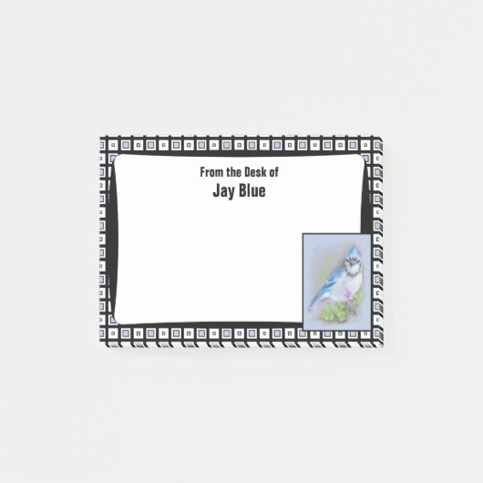 Blue Jay in Spring met Oxalis op Square Pattern Post-it® Notes (Voorkant)