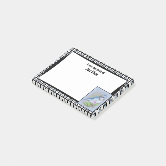 Blue Jay in Spring met Oxalis op Square Pattern Post-it® Notes (Schuin)