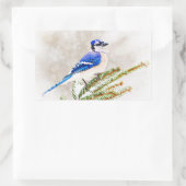 Blue Jay in Winter Rechthoekige Sticker (Tas)